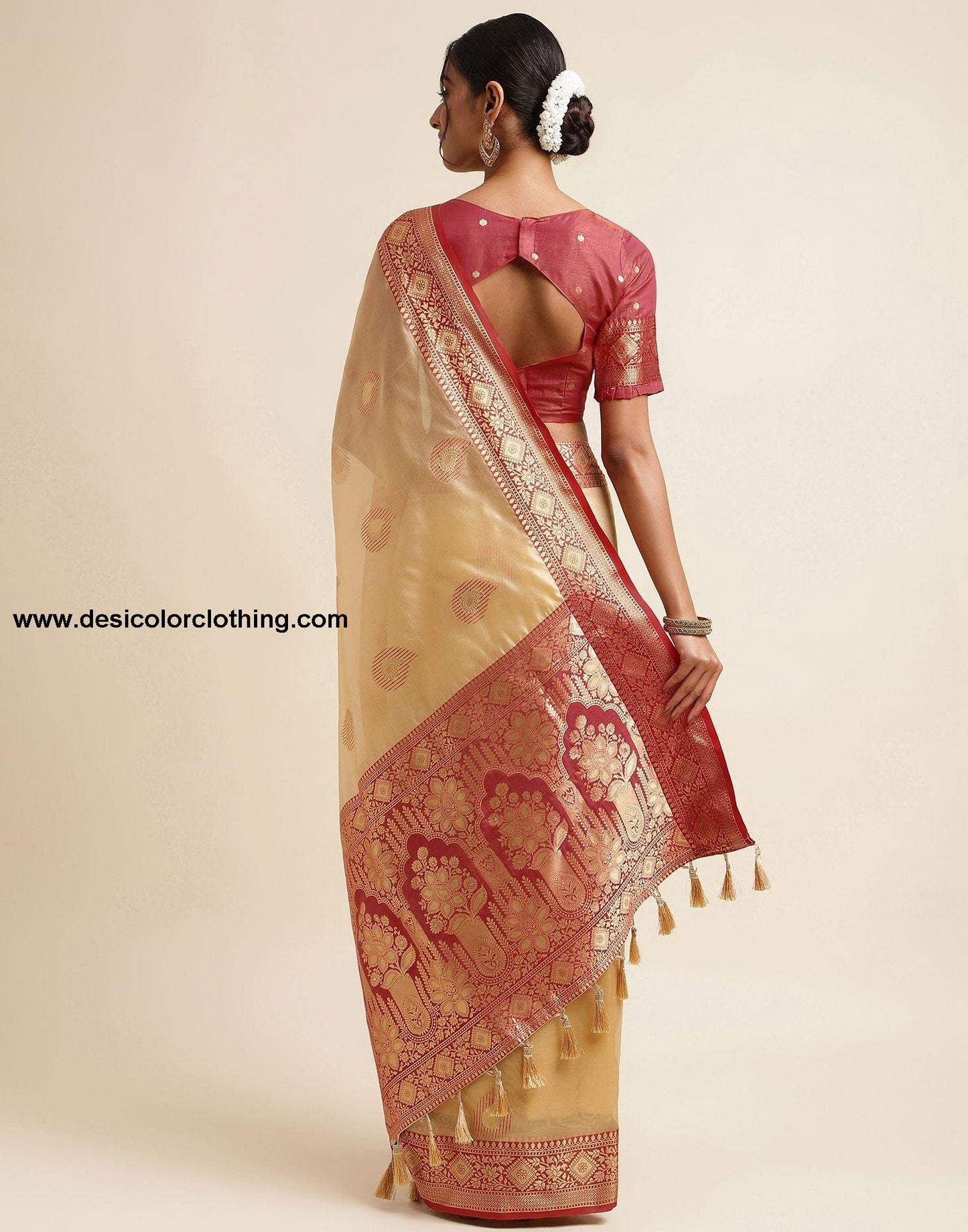 Beige Silk Banarasi Saree