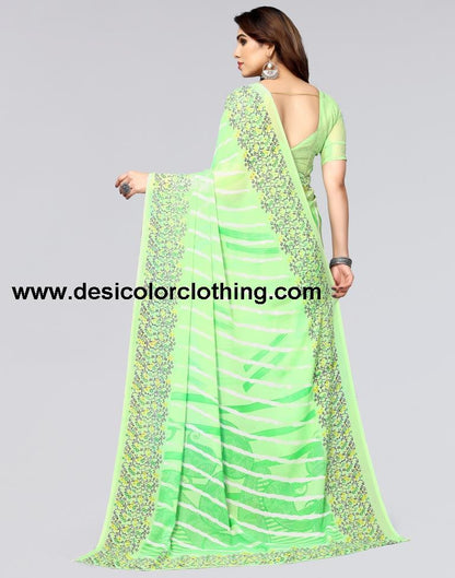 Parrot Green Printed Georgette Saree