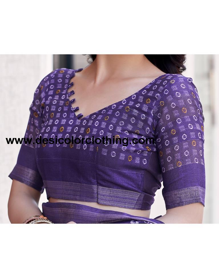 Deep Violet Cotton Printed Saree
