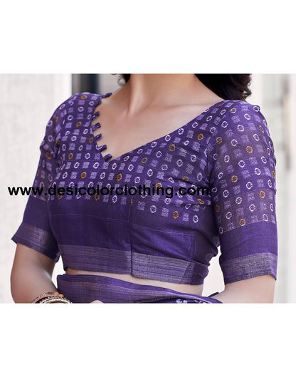 Deep Violet Cotton Printed Saree