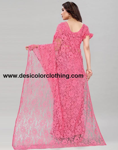 Baby Pink Coloured Russel Net Partywear saree