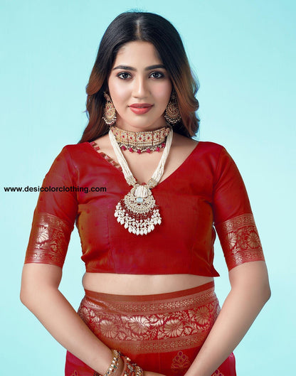 Red Jacquard Silk Saree