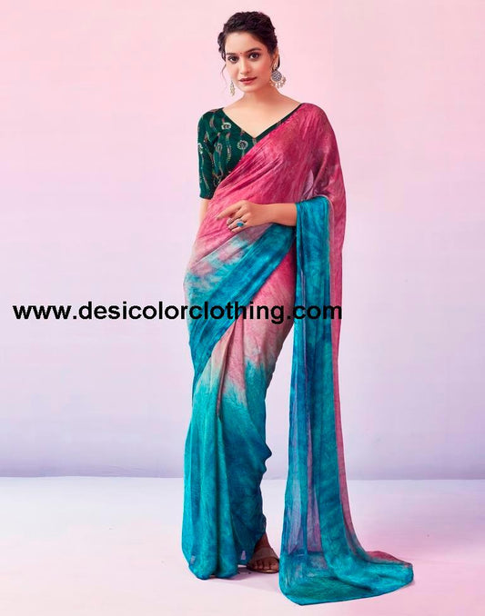 Blue Chiffon Printed Ready to Wear Saree