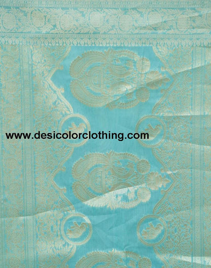 Blue Organza Woven Saree