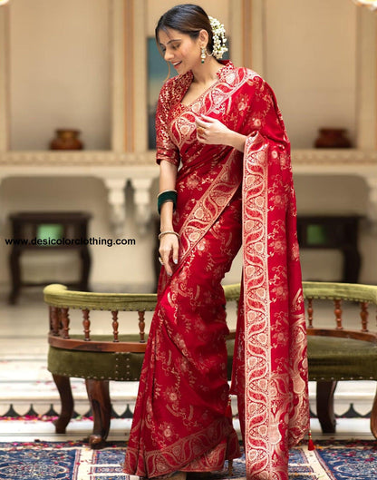 Red Silk Plain Saree