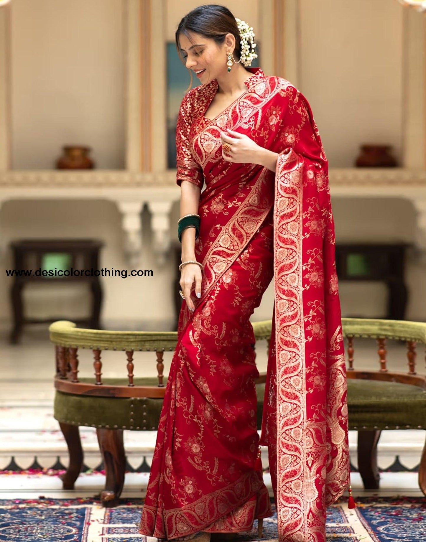 Red Silk Plain Saree