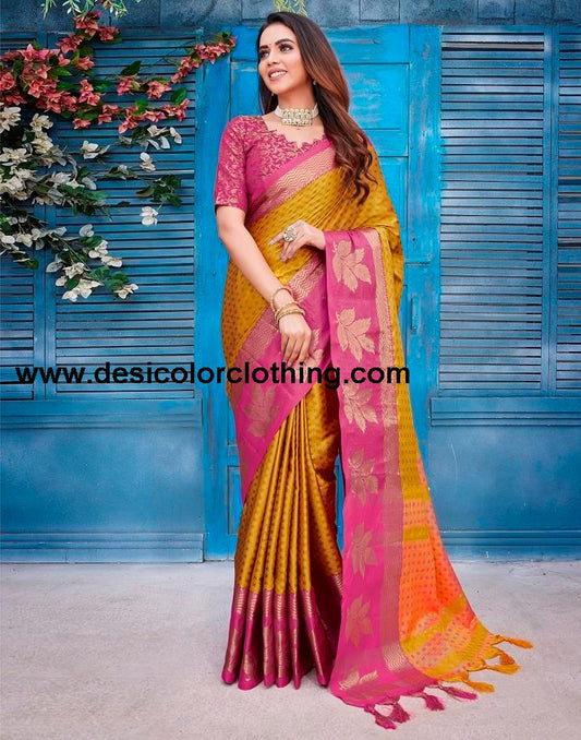 Orange  Silk Woven Saree