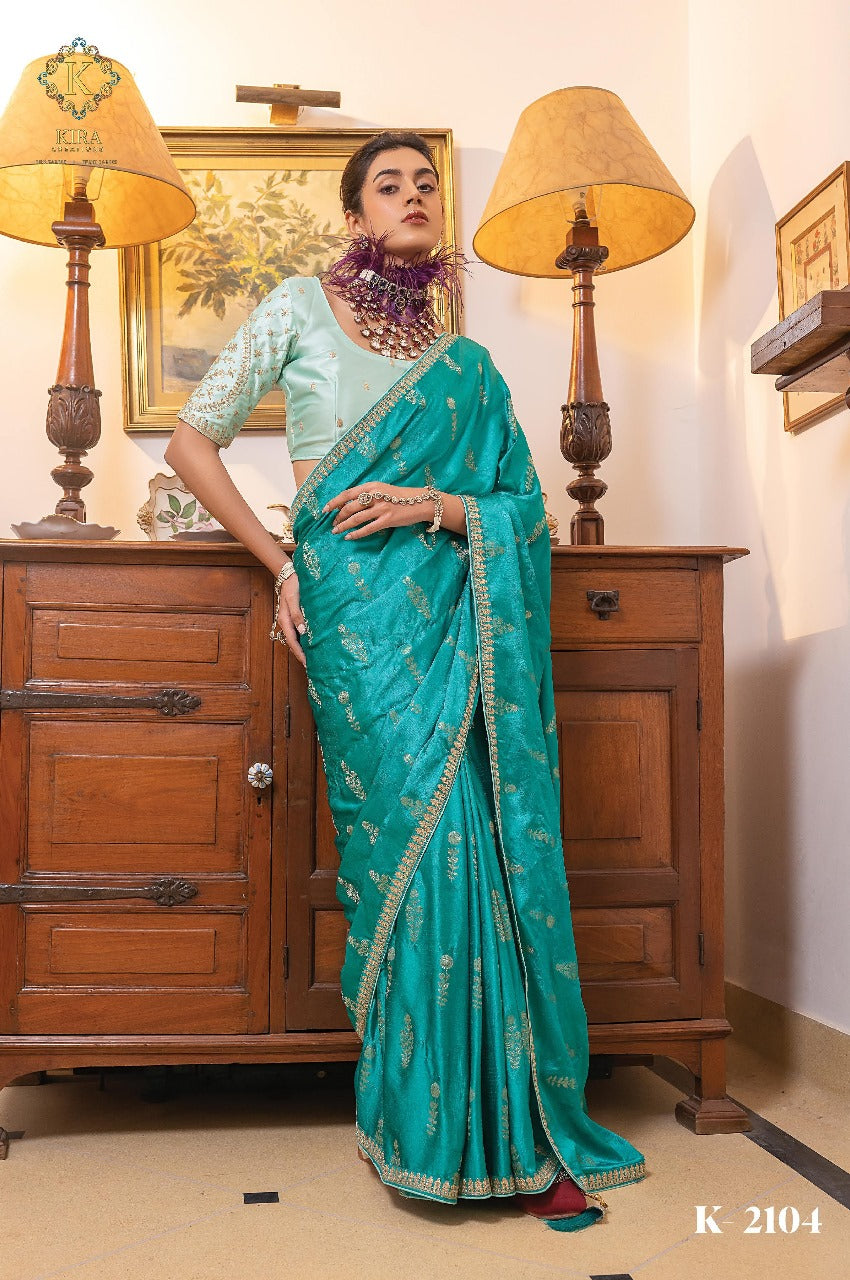 Product Image - Kamya Silk Designer Saree by Kira - Pure Satin with Hand Dyeing & Embroidery