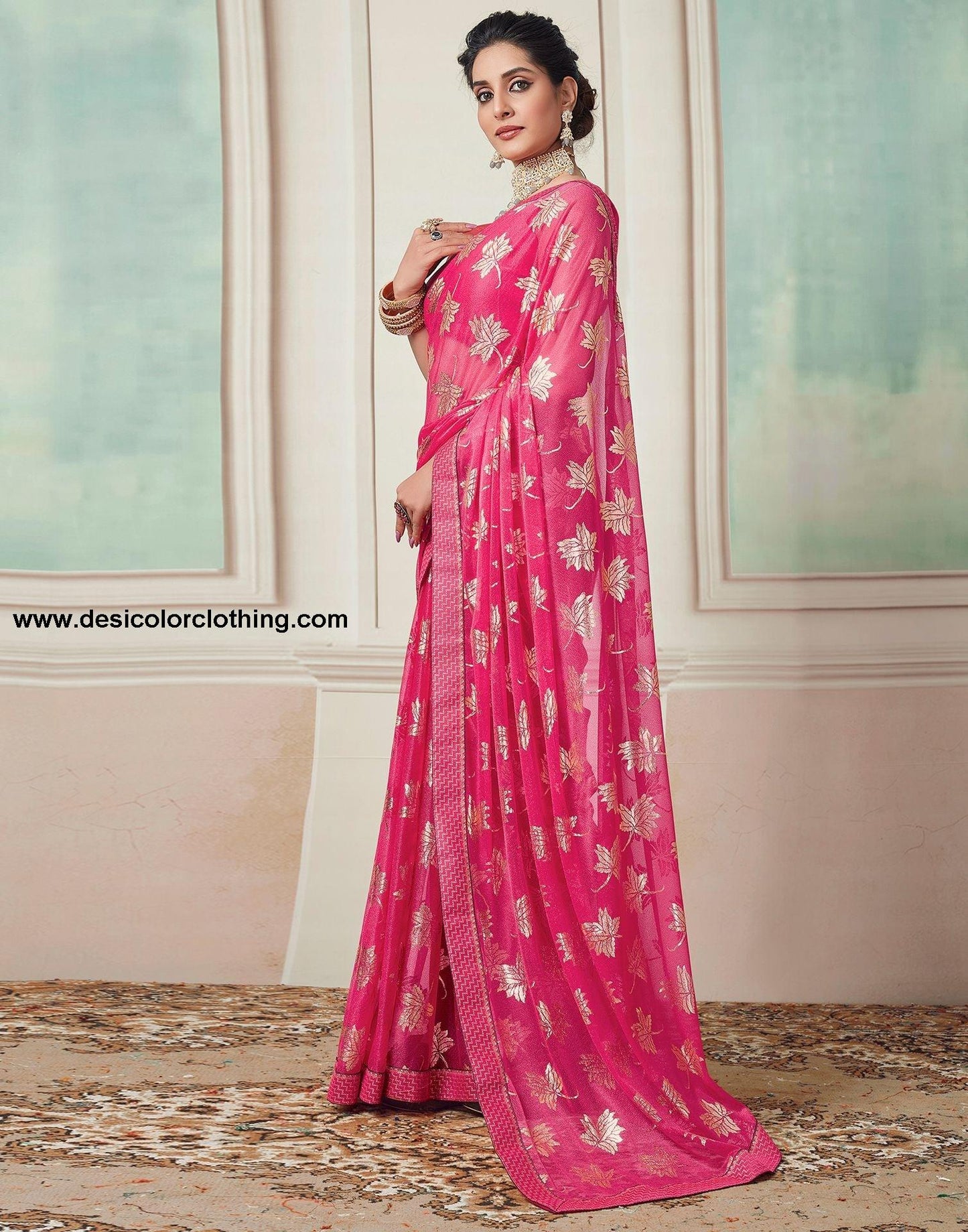 Pink Plain Lycra Saree