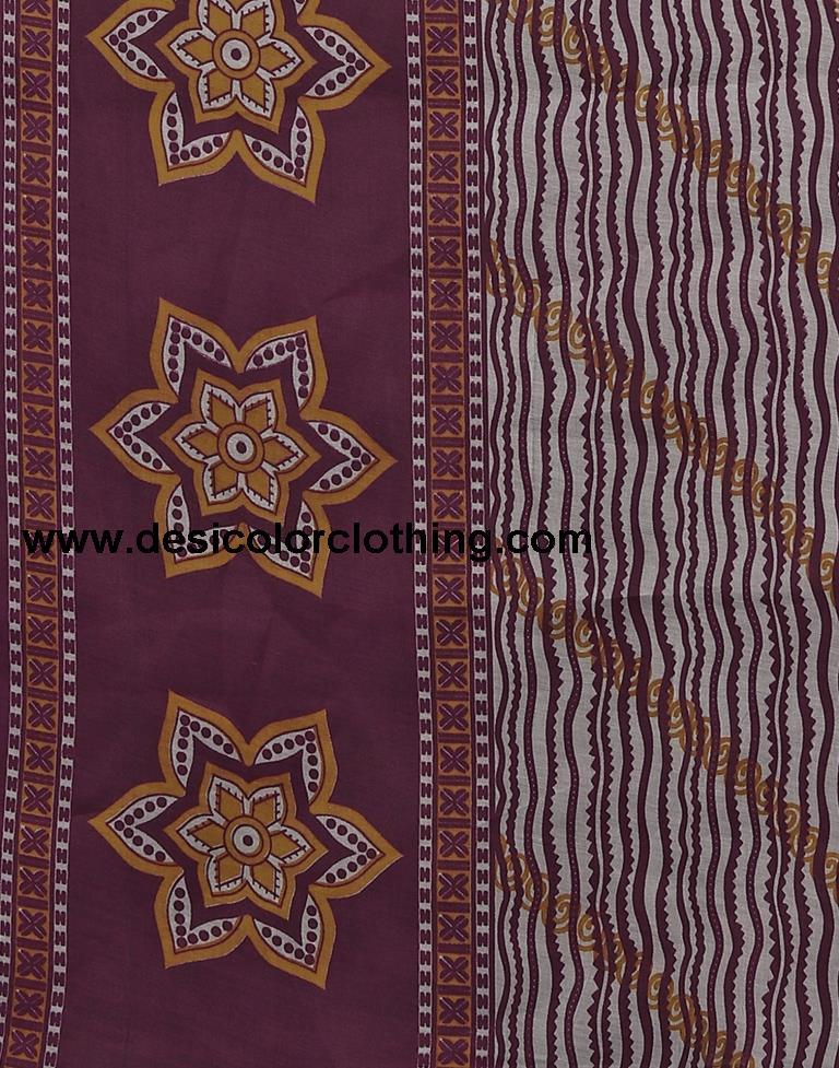 Wine Printed Cotton Unstitched Salwar Suit Material