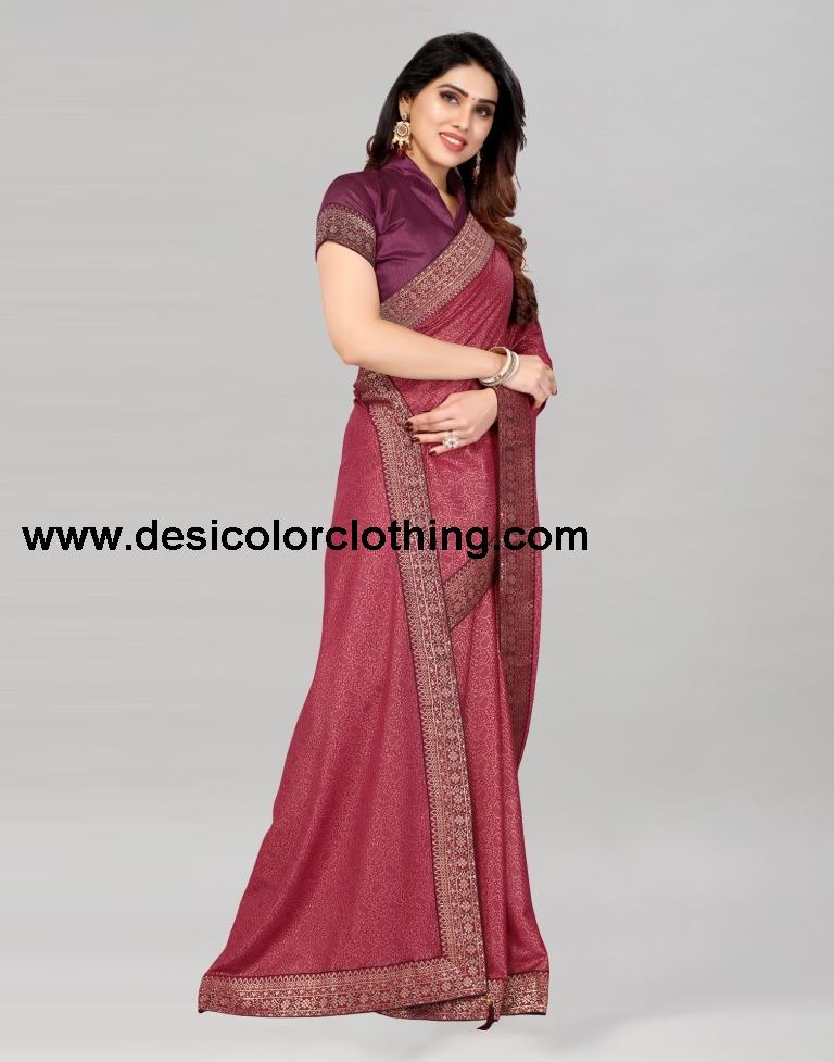Wine Coloured Lycra Foil Printed Saree | SLV2197S108