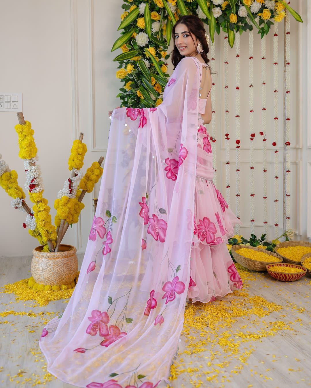 Product Image - Designer Party Wear Lehenga Saree with Stitched Choli and Embroidery Work