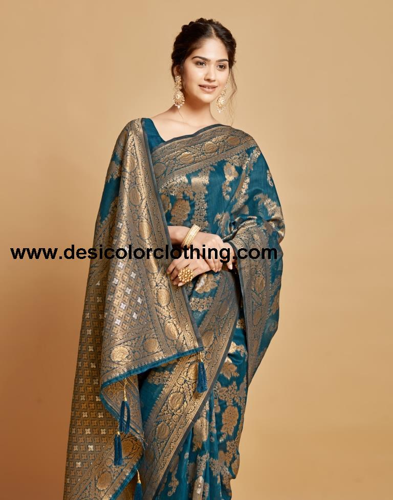 Teal Blue Linen Saree