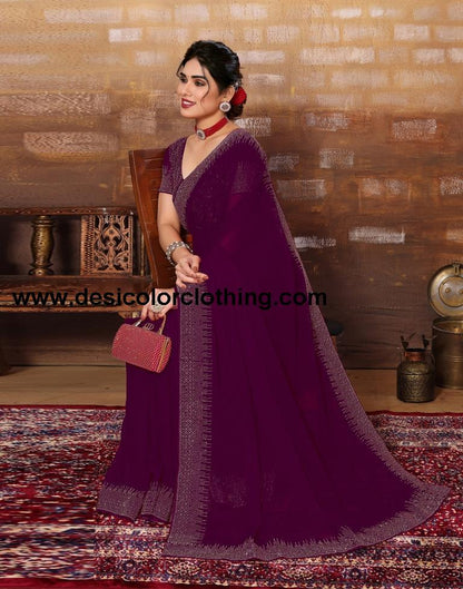 Wine Plain Georgette Saree