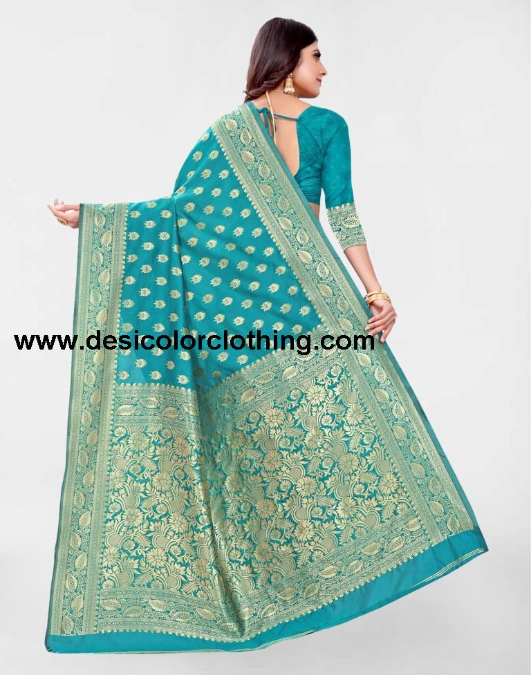 Turquoise Jacquard Banarasi Silk Saree