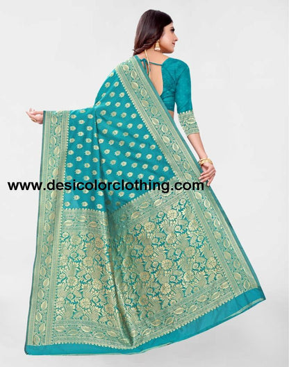 Turquoise Jacquard Banarasi Silk Saree