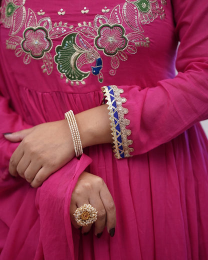 Product Image - Designer Cotton Anarkali Suit Set with Embroidered Dupatta - Festive & Wedding Wear