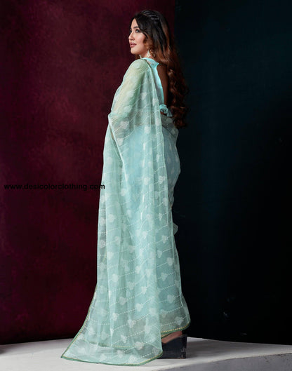Blue Net Plain Saree