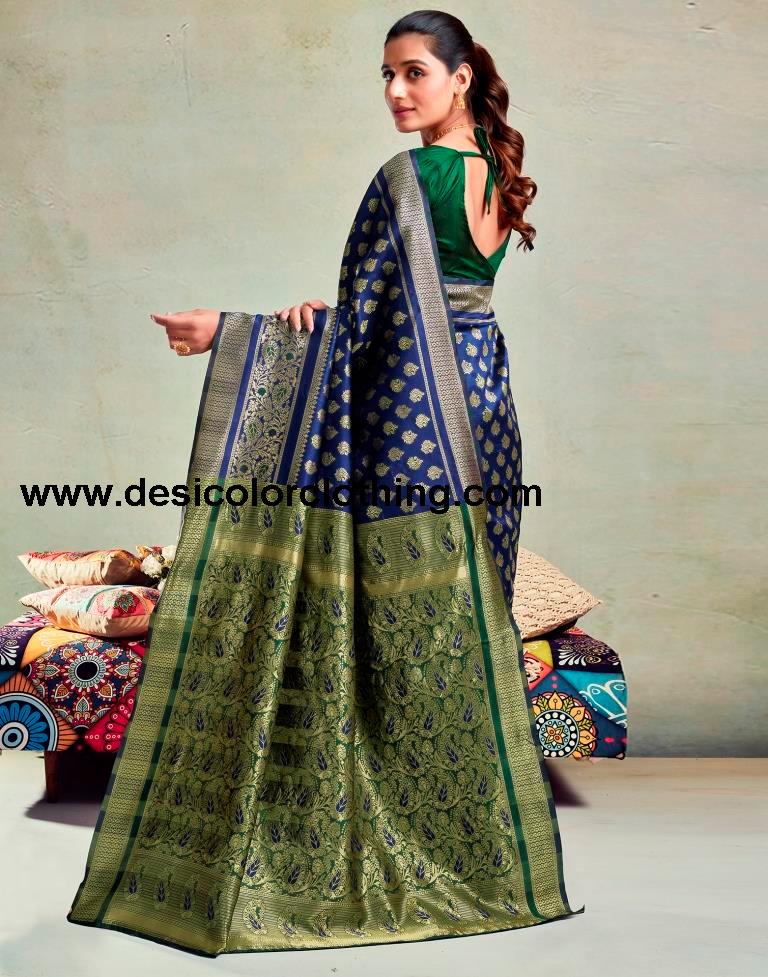 Dark Blue Silk Woven Saree