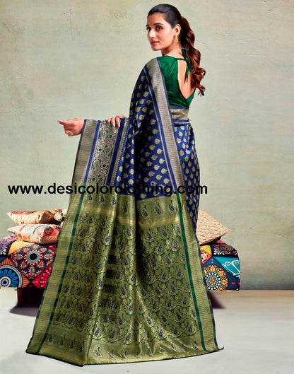 Dark Blue Silk Woven Saree