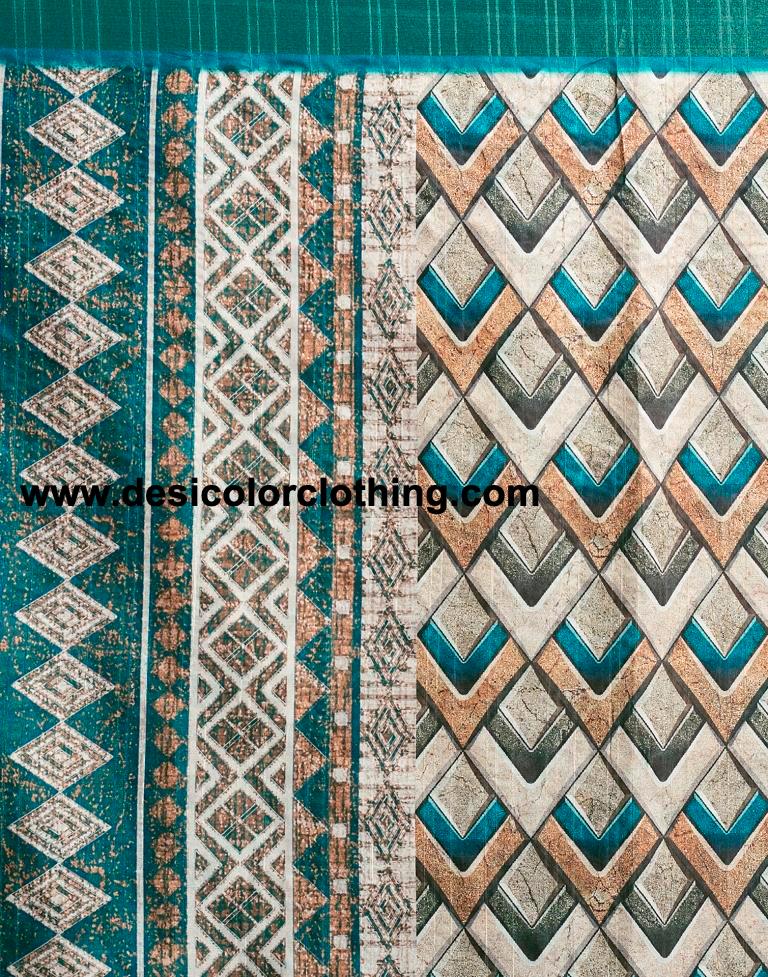 Rama Green Silk Printed  Saree