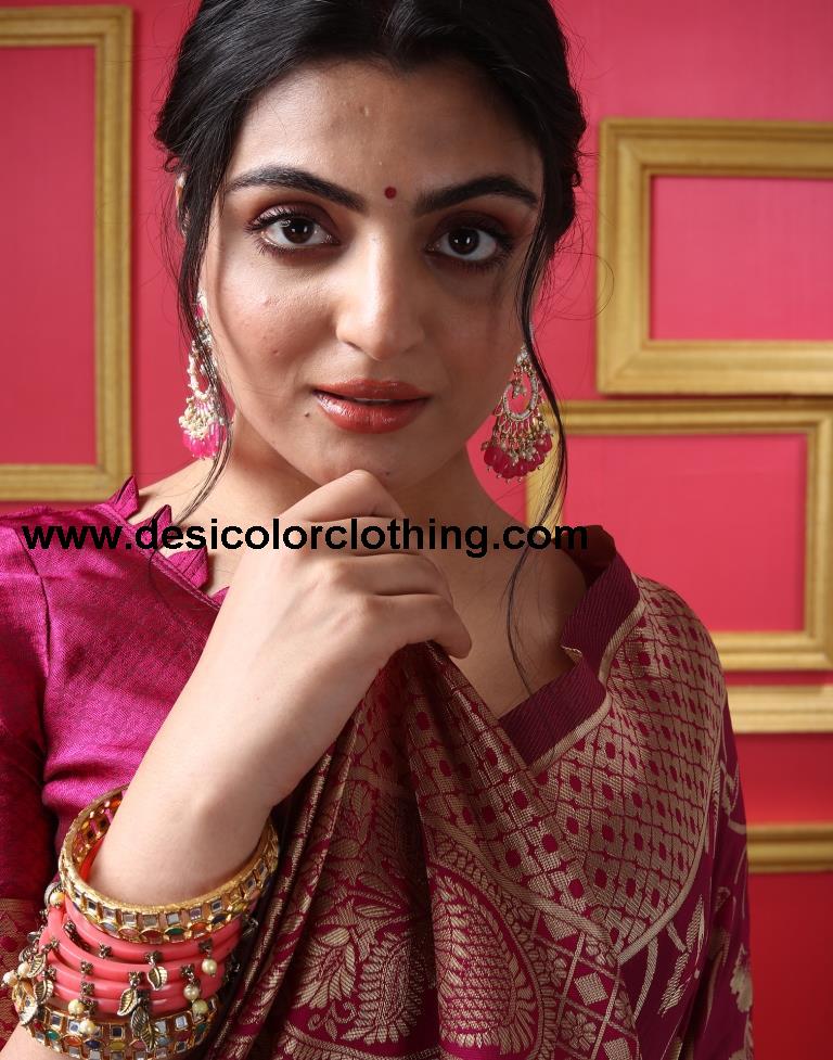 Dark Magenta Silk Plain Saree
