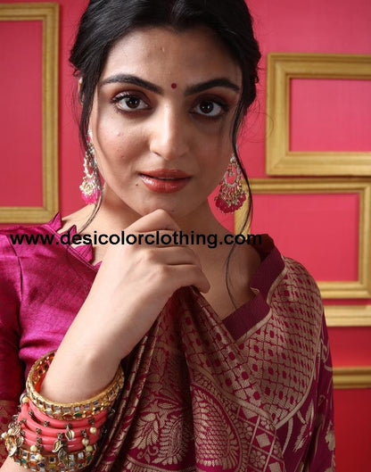 Dark Magenta Silk Plain Saree