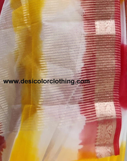 Red Organza Printed Saree