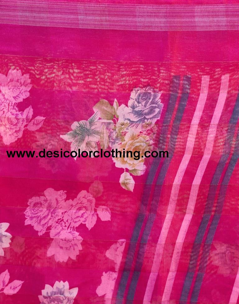 Rani Pink Cotton Printed Saree