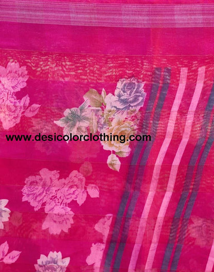 Rani Pink Cotton Printed Saree