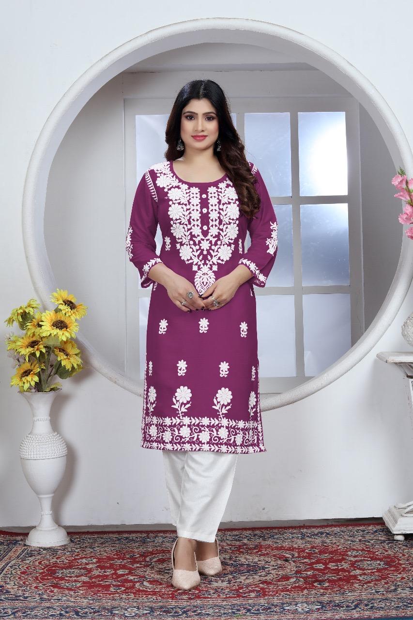 Product Image - Designer Chikankari Rayon Kurti and Pant Set | Ethnic Wear