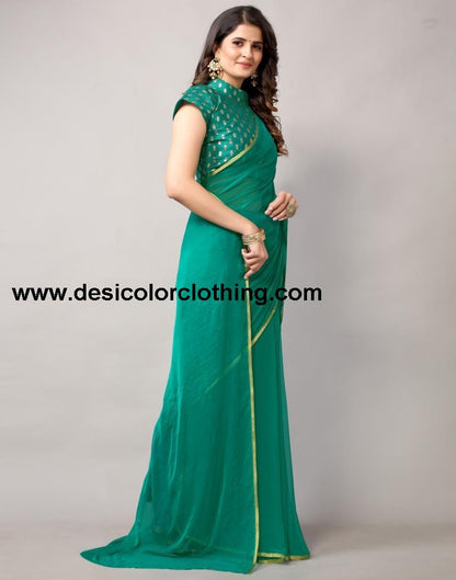 Rama Green Chiffon Saree