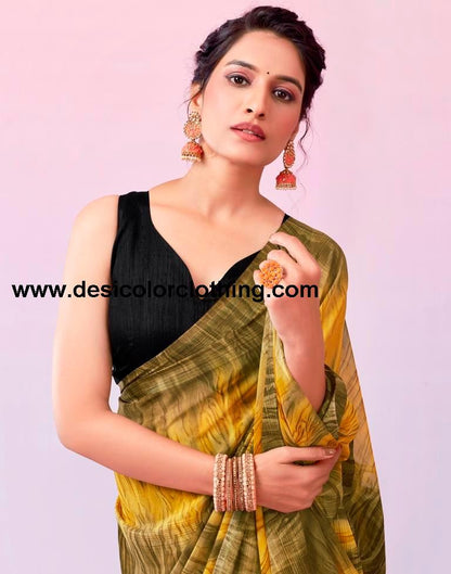 Dark Beige Georgette Printed Ready to Wear Saree