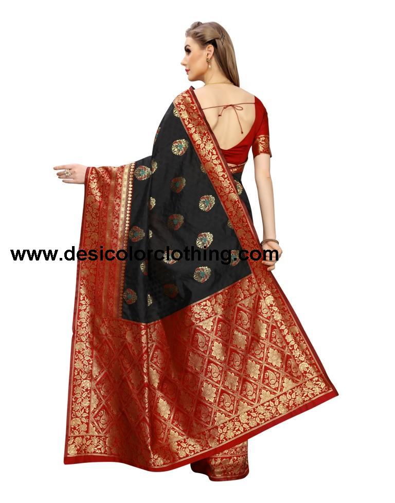 Black Coloured Poly Silk Jacquard Partywear saree
