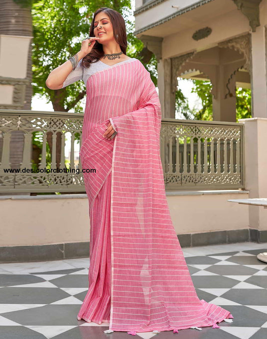 Pink Leheriya Linen Woven Saree