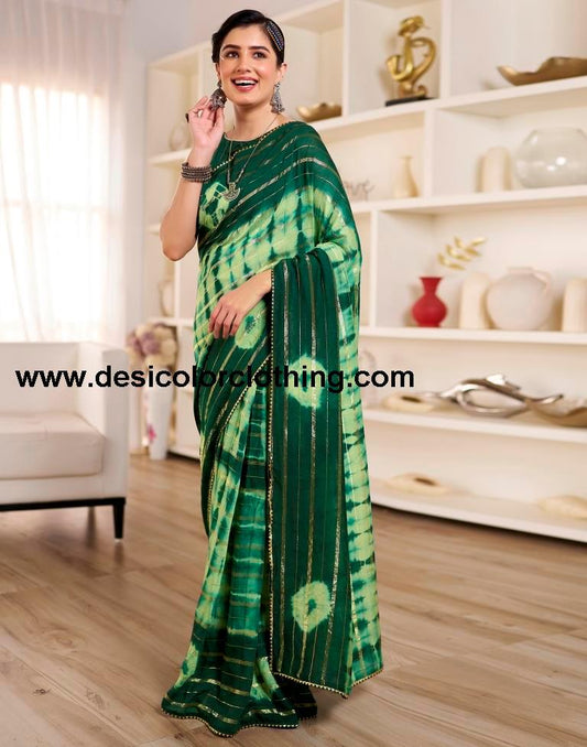 Pista Green Chanderi Printed Ready To Wear