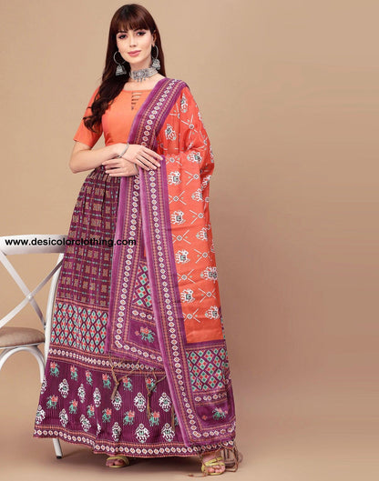 Wine Printed Lehenga Choli