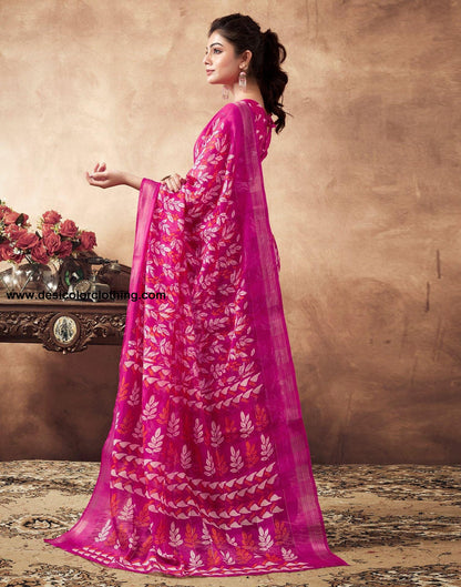 Pink Printed Cotton Saree