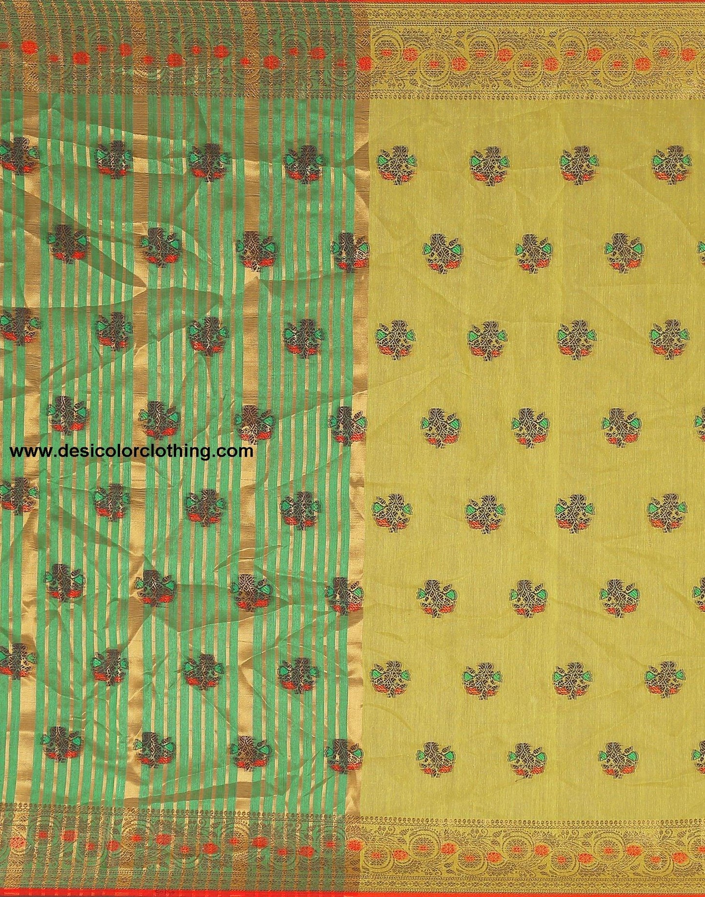 Dark Green Plain Cotton Saree