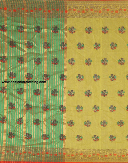 Dark Green Plain Cotton Saree
