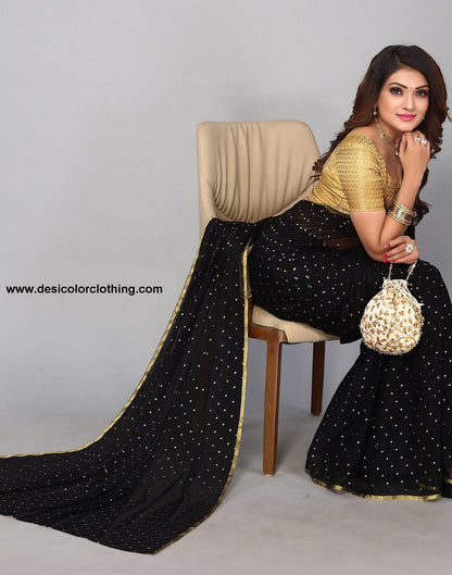 Black Chiffon Plain Saree