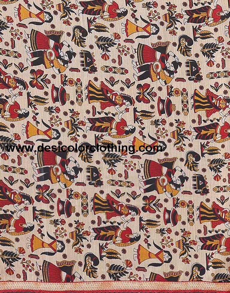Beige Chiffon Printed Saree