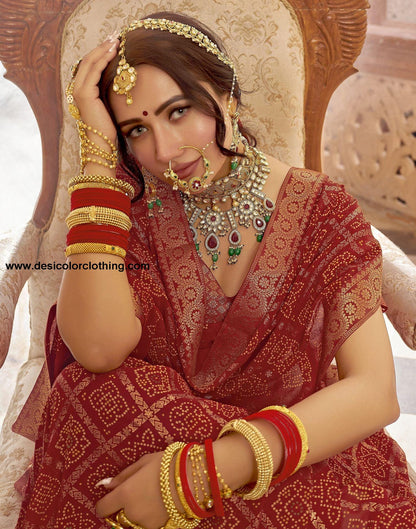 Cherry Red Jacquard Georgette Saree