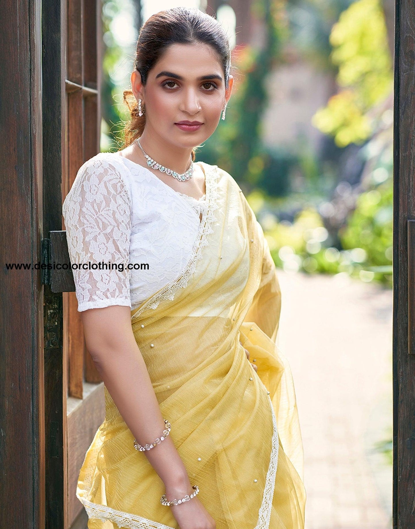 Yellow Net Plain Saree