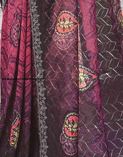 Pink Printed Net Stone Work Saree