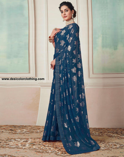 Dark Blue Plain Lycra Saree