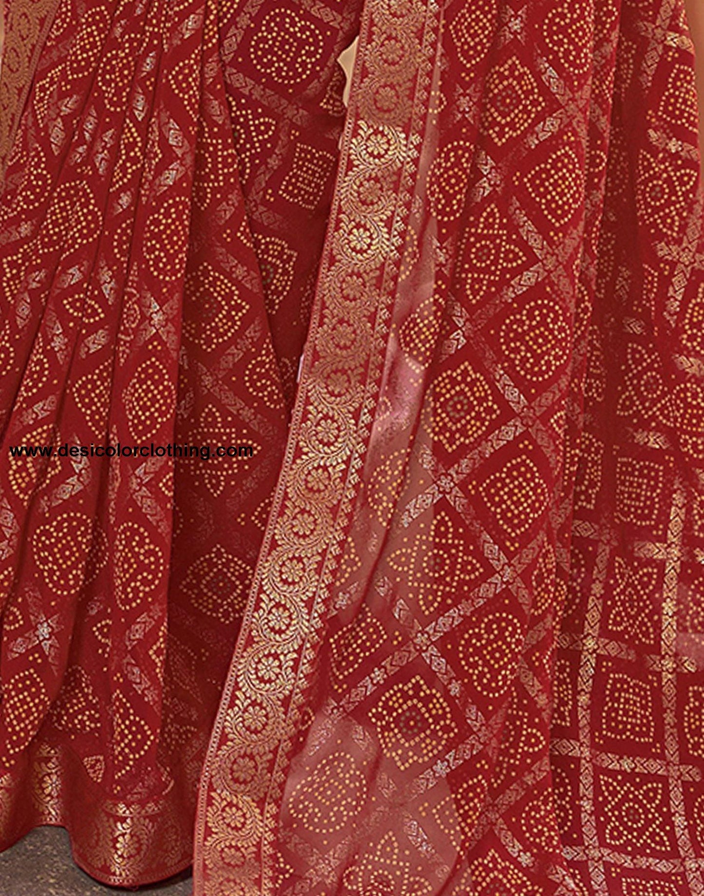 Cherry Red Jacquard Georgette Saree