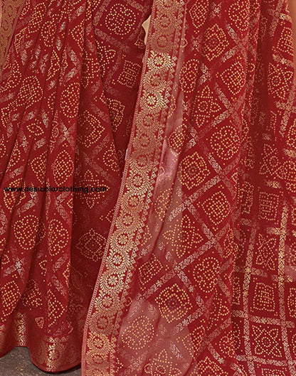 Cherry Red Jacquard Georgette Saree