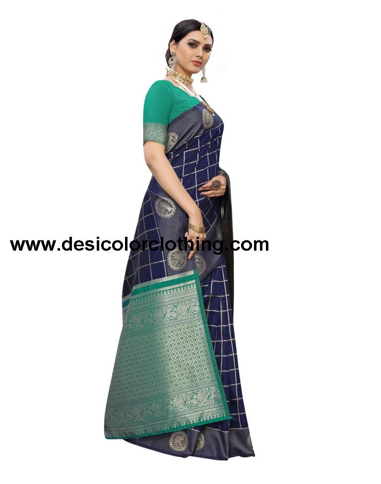 Dark Blue Coloured Poly Banarasi Silk Jacquard Partywear saree