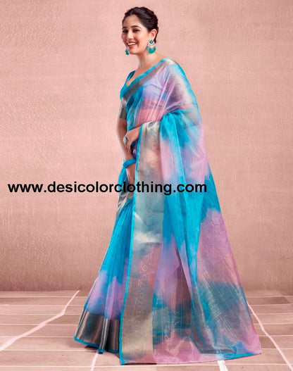Blue Orgenza Printed Saree